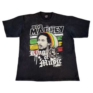 Vintage Bob Marley King Of Music Rasta Reggae Graphic Black Pro Tag T-shirt